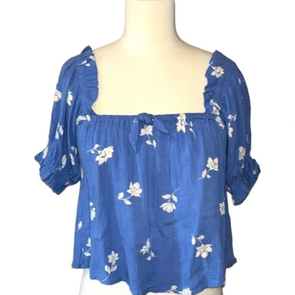 Floral Off-Shoulder Blue Top